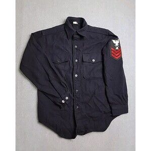 VTG Martin Mfg Wool Shirt Navy Blue Military 14.5x32 Anchor Buttons Patch CPO